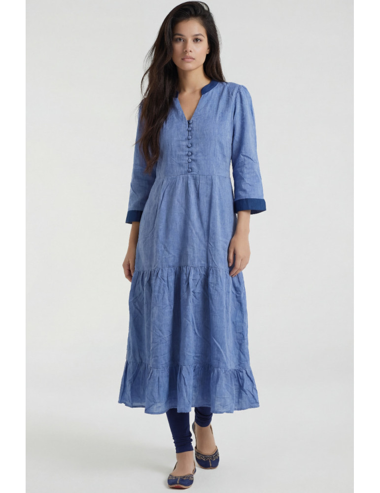 Women Denim Blue Cotton Tunic