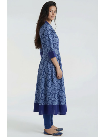 Women Royal Blue Cotton Long Kurta
