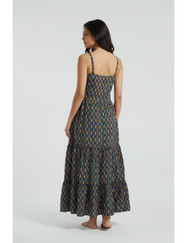 Women Black Multicolor Cotton Sleeveless Indo Western Gown