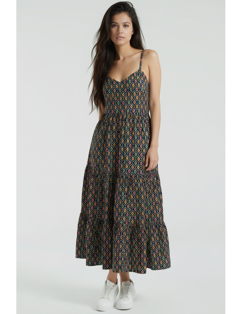 Women Black Multicolor Cotton Sleeveless Indo Western Gown