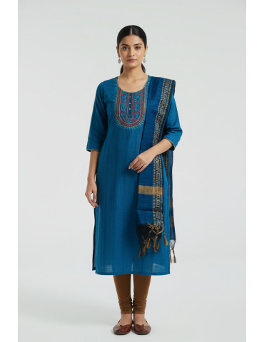 Women Blue Cotton Kurta