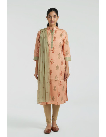 Women Peach Poly Cotton Suit Set