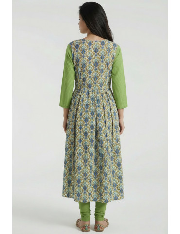 Women Multicolor Cotton Geometric Indo Western Long Kurta
