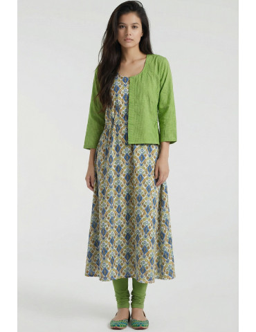 Women Multicolor Cotton Geometric Indo Western Long Kurta
