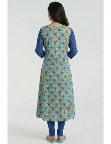 Women Multicolor Cotton Geometric Indo Western Long Kurta