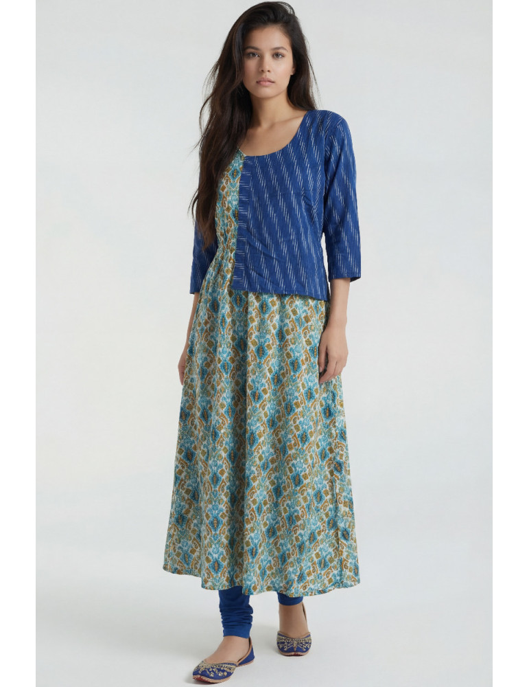 Women Multicolor Cotton Geometric Indo Western Long Kurta