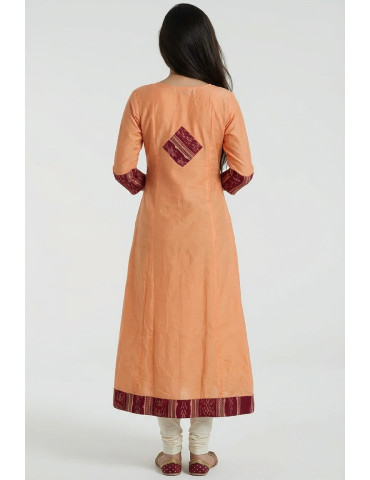 Women Apricot Cotton Sambalpuri Handloom Anarkali Kurta