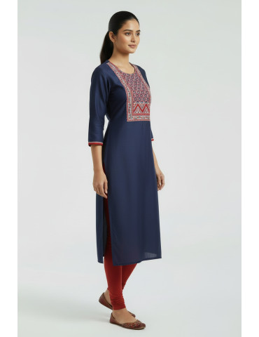 Women Red Cotton Anarkali Kurta