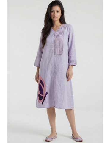 Women Lavender Cotton Ikat Applique Work Tunic