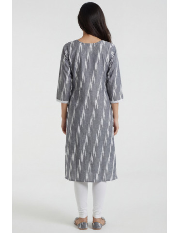 Women Ash Grey Cotton Ikat Kurta