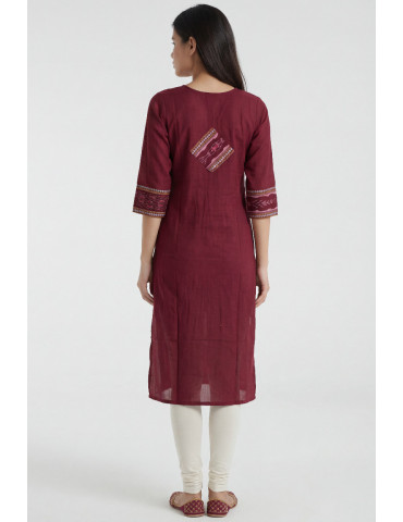 Women Maroon Cotton Sambalpuri Handloom Kurta