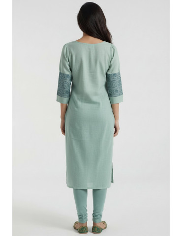 Women Teal Cotton Tribal Printed Kurta
