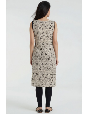 Women Black Beige Cotton Kalamkari Hand Block Kurta