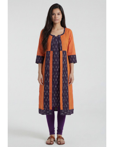 Women Purple Orange Cotton Ikat Front Open Jackets