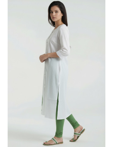 Women White Cotton Hand Painted Kurta