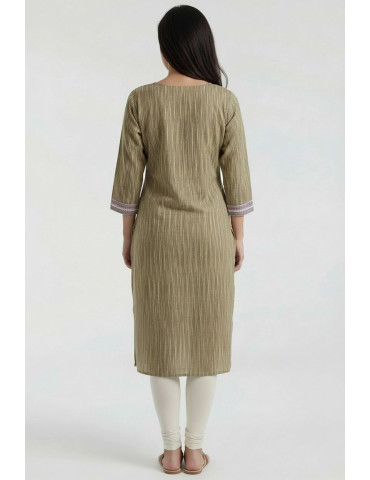 Women Mud Brown Khadi Cotton Hand Painted Kurta