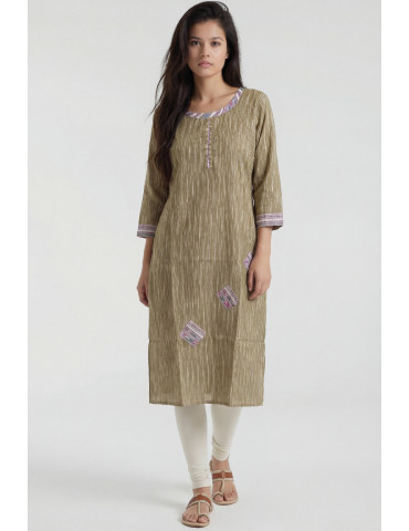 Women Mud Brown Khadi Cotton Hand Painted Kurta