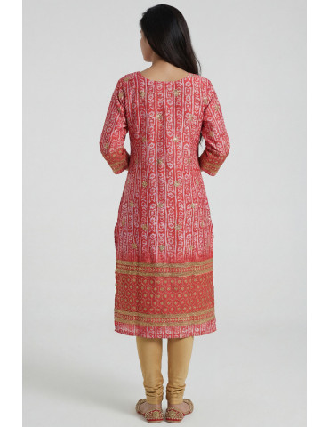 Women Red Chinon Floral Kurta
