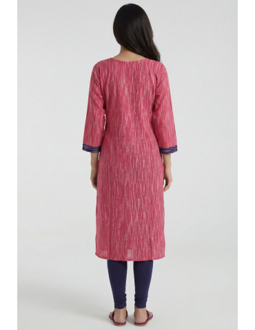 Women Rani Pink Khadi Cotton Geometric Kurta
