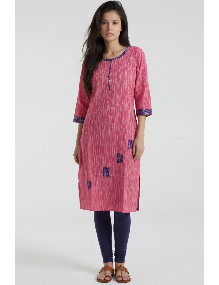Women Rani Pink Khadi Cotton Geometric Kurta