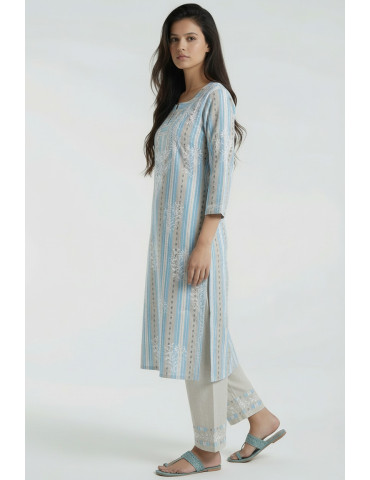 Women Sky Blue Cotton Embroidery Suit set
