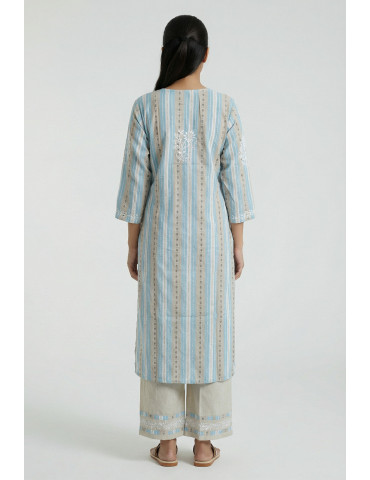 Women Sky Blue Cotton Embroidery Suit set