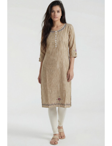 Women Beige Cotton Kurta