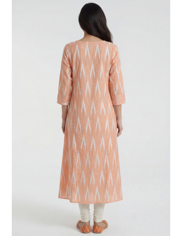 Women Peach Cotton Ikat vertical Gown