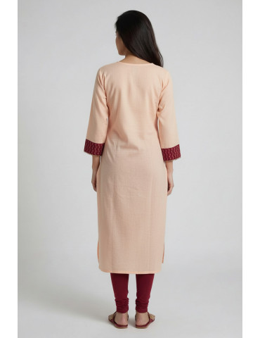 Women Blush Pink Maroon Golden Yellow Khadi Cotton Long Kurta