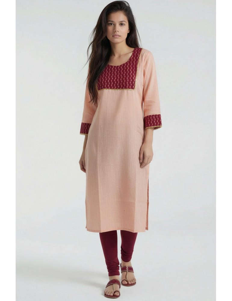 Women Blush Pink Maroon Golden Yellow Khadi Cotton Long Kurta