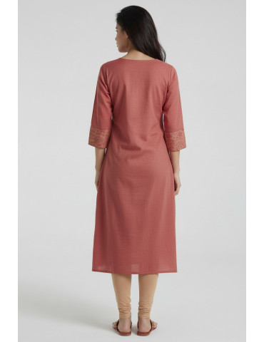 Women Peach Khadi Cotton Tribal Kurta