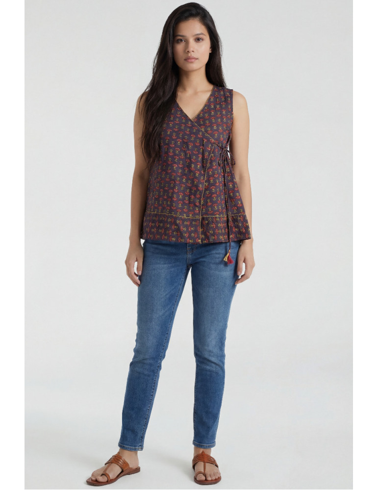 Women Maroon base Cotton Floral Top