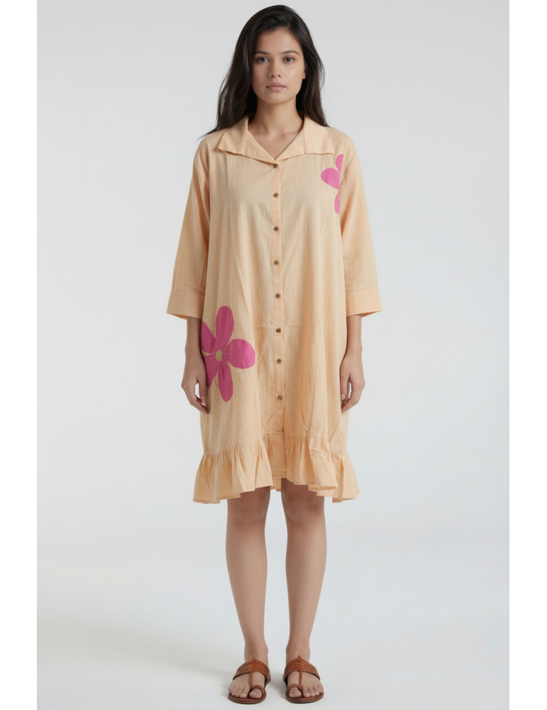 Women Peach Pink Khadi Cotton One piece