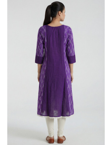 Women Purple Cotton Ikat Long Kurta