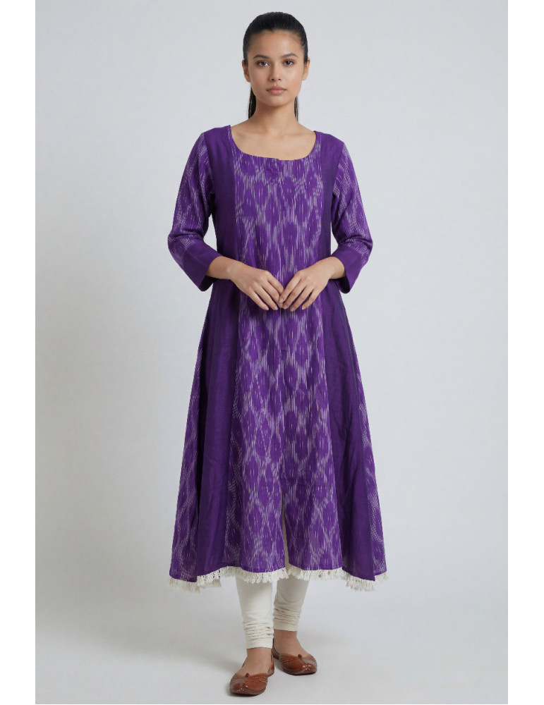 Women Purple Cotton Ikat Long Kurta