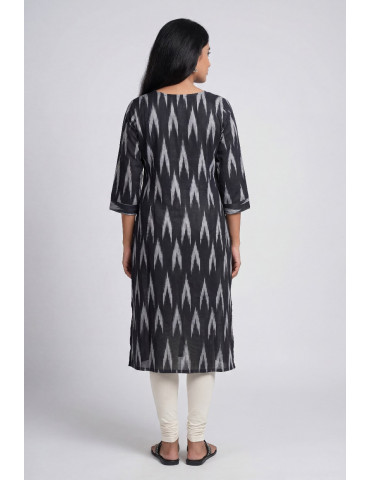 Women Black Gray Cotton Ikat Kurta