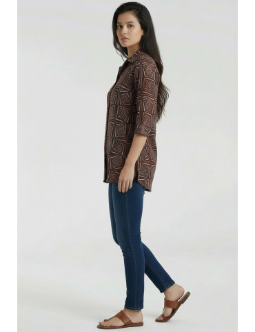 Women Brown Maroon Cotton Geometric Tunic