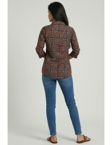 Women Brown Maroon Cotton Geometric Tunic