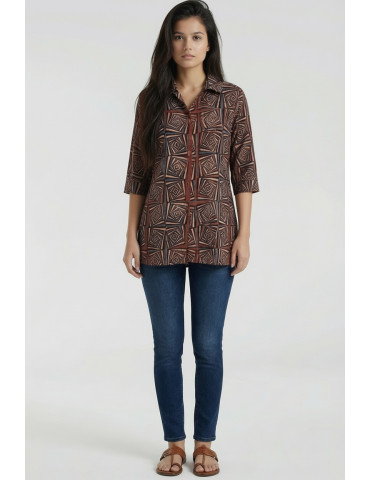 Women Brown Maroon Cotton Geometric Tunic