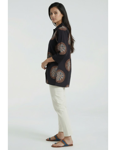 Women Black Brown Baby Blue Cotton Medallion print Tunic
