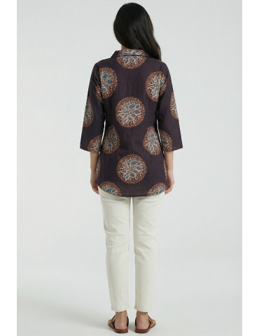 Women Black Brown Baby Blue Cotton Medallion print Tunic