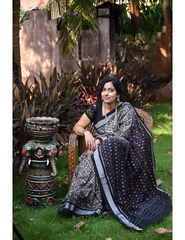 Seaweed with Black Border Cotton Handloom Sambalpuri Saree