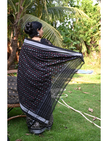 Seaweed with Black Border Cotton Handloom Sambalpuri Saree