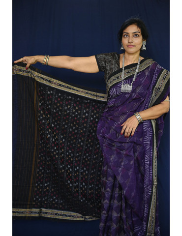 Purple with Black Border Cotton Handloom Sambalpuri Saree