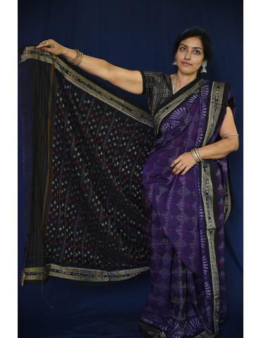 Purple with Black Border Cotton Handloom Sambalpuri Saree