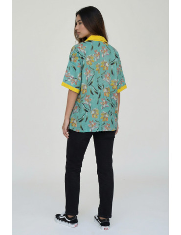 Women Shirt Light Green Floral Body Lite Yellow Patch Work