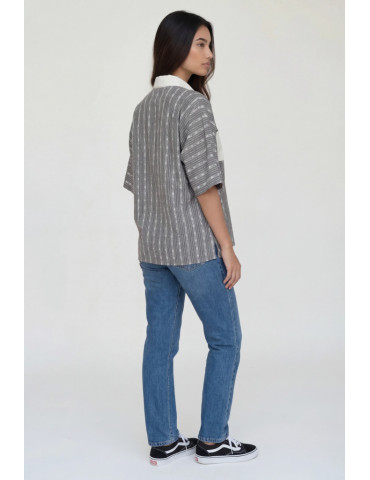 Women Shirt Grey Handloom Body with White Patch Work