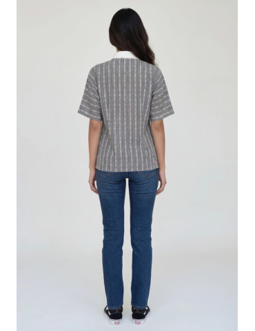 Women Shirt Grey Handloom Body with White Patch Work