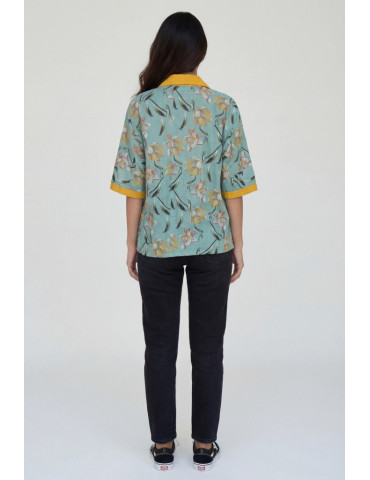 Women Shirt Light Green Floral Body Yellow Patch Work