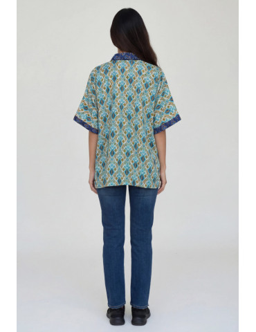 Women multi color Shirt Lite Body with Geometric Pattern and Blue Patch Work